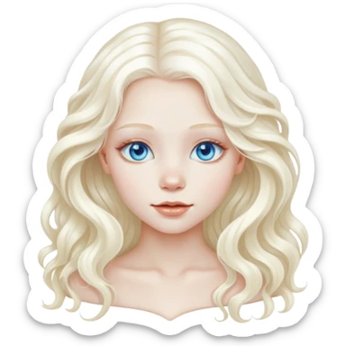 A beautiful albino girl with white long healthy and silky and wavy hair and blue sparkly eyes sticker