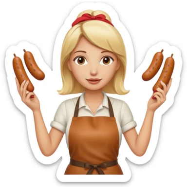 Naked blonde with both hands holding weiner sticker