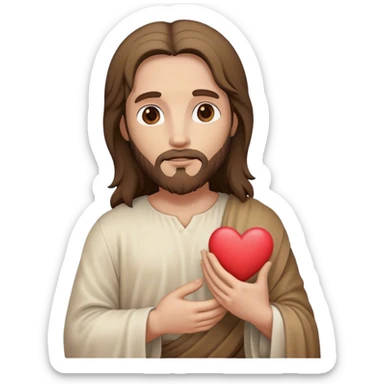 Jesus holding a beige heart sticker