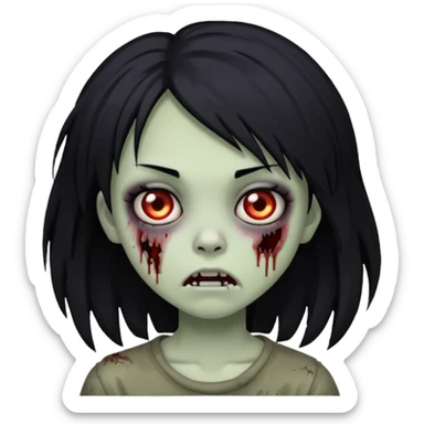 Girl, zombie, black hair, medium long, emo, shaggy, dark, spooky, creepy expression sticker