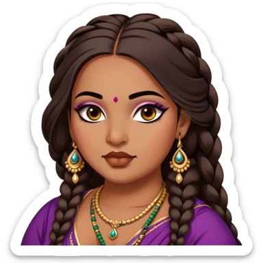 big plus size, medium deep skin, long hair in one braid, baddie,pretty, makeup, lipgloss, black eyeliner, loose dupatta, indian
 sticker