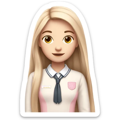 girl with fair skin, soft pink and white school uniform, long straight hair sticker