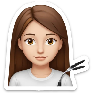 Chica de pelo liso ,largo y marrón con ojos color marrón claro y una camiseta blanca y la piel blanca con pestañas sticker