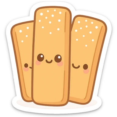 french toast sticks, with powdered sugar, cute and kawaii style, minimal background sticker