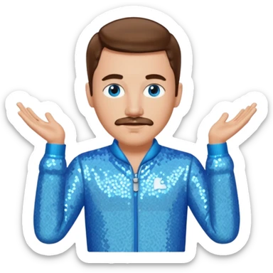 Benson Boone (b.2002), Pop Singer with blue eyes, brown medium hair and thin mustache, icy blue sequin outfit sticker