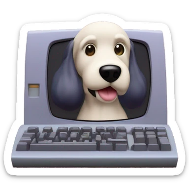 Retro old 90s computer graphics cgi 3d rendered zingy shiny dog sticker