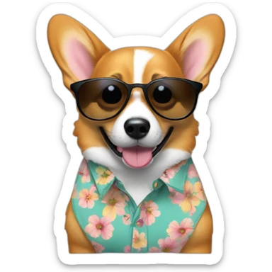 corgi with sunglasses and flowered shirt sticker