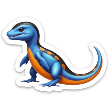 Shiny Black Koraidon-Latios-Salamander-Fakémon-hybrid-creature (full body) with orange belly sticker