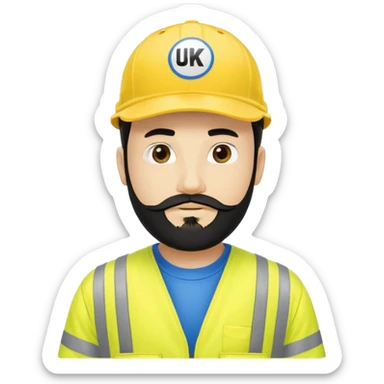 Man in yellow hi vis overalls, with black hair and full beard, with blue baseball cap saying ukpn sticker