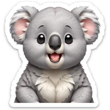 cinematic-cute-yawning-fluffy koala-portrait-emoji,-head-tilted-slightly-with-a-dramatic,-wide-open-yawn,-showcasing-a-soft,-downy-grey-fur-with-drooping-ears-and-round-eyes-barely-open-in-drowsy-contentment,-simplified-yet-irresistibly-adorable, realistic fluffy sticker