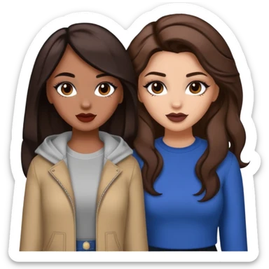 Boujy baddie best friends, trendy heavy makeup both dark hair one light skinned and one mocha brown pretty hair style  sticker