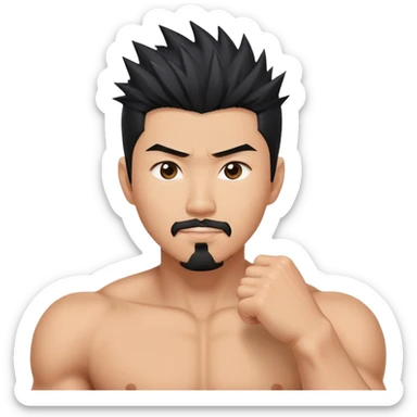 Korean Asian handsome man with black spiky hair goatee and flexing sticker