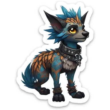 cool edgy fantasy animal fursona creature by griffsnuff & LiLaiRa & Falvie with badass colors with patterns and a spiked collar full body sticker