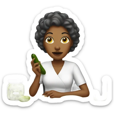 Woman at the salon eating a pickle  sticker