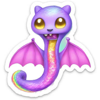 Kawaii rainbow pastel bedazzled serpent with neon bat wings  sticker
