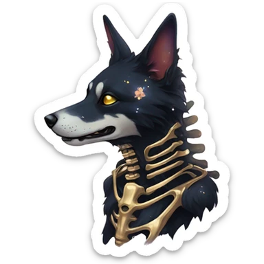 Black iridescent dog fox zombie skeleton gold mechanical nebula galaxy stars flowers fairy lights vintage sticker