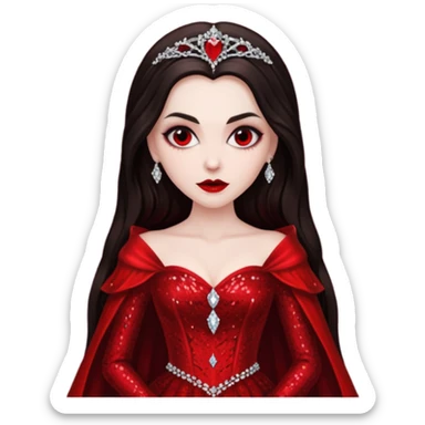 Bride of Dracula with long dark brown hair, red sequin outfit sticker