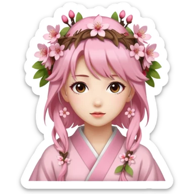 A Gorgeous Beautiful Anime Lady with a Sakura Cherry Blossom Headdress and Pretty Hair  sticker
