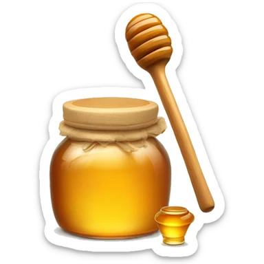 glass jar of honey with a wooden honey dipper sticker