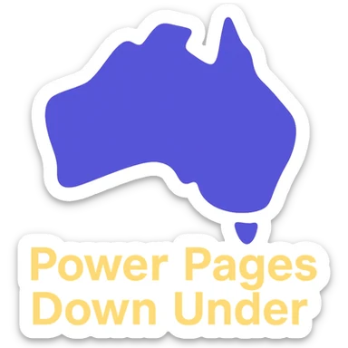Remove the thick border from the map of Australia and text 'Power Pages Down Under'. Make the design clean and modern, suitable for use on a purple background. Use #403DAD, vibrant purple, and #fff7ad as accent colors. No Power Pages icon, no digital web overlay. sticker