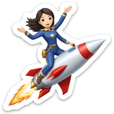 asian women riding shooting star with a rocket booster sticker
