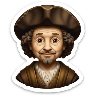 Cinematic Realistic Rembrandt Pop Culture Emoji, depicted with dramatic chiaroscuro reminiscent of the master, rendered with lifelike detail and moody historic lighting. sticker