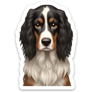 hyperrealist caucasian girl black long hair with brown english setter dog sticker
