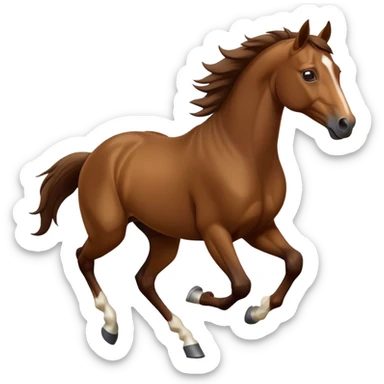 cinematic-[brown horse]-realistic-full-body-galopping-emoji,-tail-flicking-lazily,-head-tilted-dramatically,-sleek-[brown]-coat,-simplified-yet-realistic-focused-features,-highly-detailed,-glowing-with-an-almost-sarcastic-glow sticker
