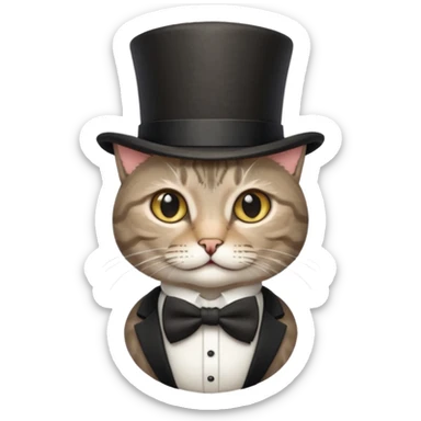 Grey tabby cat in top hat and bow tie sticker