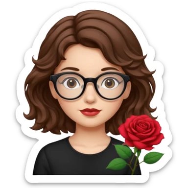 Una ragazza con capelli castani mossi e indossi occhiali neri e con una piccola rosa nella testa sticker