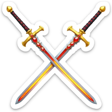 Fully yellow royal two swords crossed fiery with red gems sticker