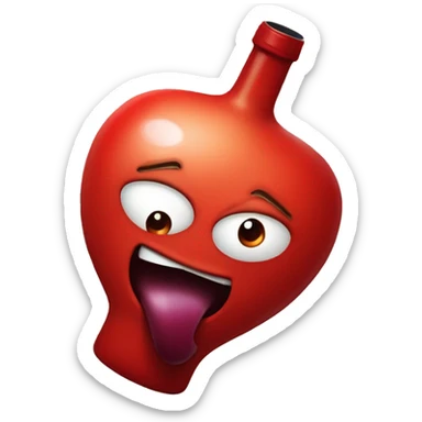 A red ❤️ hearth with eyes and a mouth, looking tipsy and wobbly, holding a wine bottle in one hand, with a playful and drunken expression, surrounded by a soft, blurred background sticker