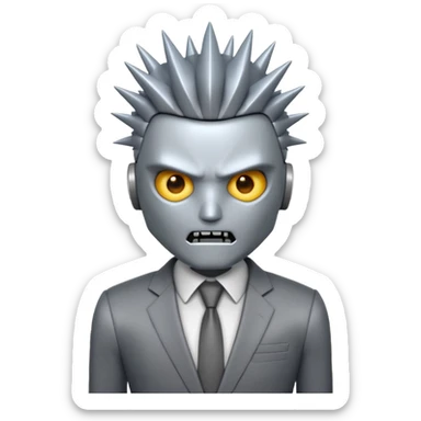 Robot emoji with a "Karen" haircut and angry facial expression, make it look comically robotic (closer to Robot than Human) sticker