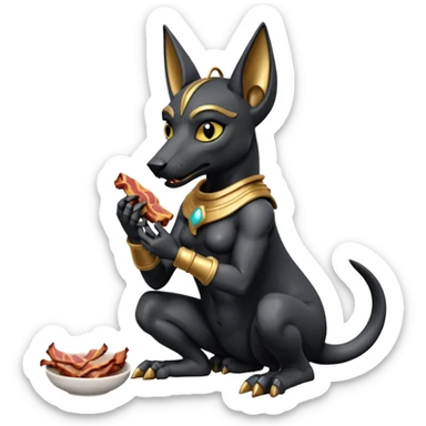  Fit mean Short-eared Black fur beautiful female robo anubis puppy statue gargoyle posed biting bacon  sticker