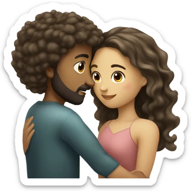 A beautiful Portuguese man with dark brown hair and short beard hugging a Hispanic girl with brown hair and blonde highlights that is wavy and long  sticker