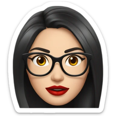 megan fox in a suit with big black glasses, showing a red card, realistic sticker