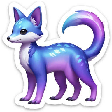  Shiny iridescent glossy oily smooth silky soft White with indigo-Violet-purple-pinkish-gradient markings beautiful handsome gorgeous aesthetic colorful vibrant Vernid-Trico-species-Fakemon-creature by LiLaiRa, 4 legs, 1 tail, random markings, (full body) sticker