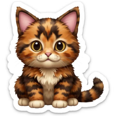 A high-resolution photo-realistic digital illustration of a brown multicoloured  tortoiseshell kitten, chest upward sticker