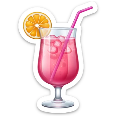 Refreshing pink fruity drink with straw in a glass sticker