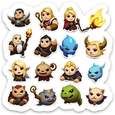 Prompt:**  
*"Create a set of fun, expressive Telegram sticker designs in a cartoonish or semi-realistic style, themed around Dota 2. Include:  
- Hero abilities (e.g., Pudge’s hook, Invoker’s spells) as playful icons.  
- Meme-worthy hero reactions (e.g., tilted Techies, smug Anti-Mage).  
- Classic in-game items (e.g., Blink Dagger, Divine Rapier) with exaggerated emotions.  
- Chat phrases like ‘GGWP,’ ‘?,’ ‘Report,’ or ‘Missing’ in bold, punchy text.  
- Teamfight chaos with stylized explosions or ‘WTF’ moments.  

Style: Bright colors, thick outlines for readability, and exaggerated facial expressions. Avoid tiny details—stickers should be clear even at small sizes. Background: Transparent or simple gradient. Mood: Humorous, hype, or salt-inducing!"*  sticker