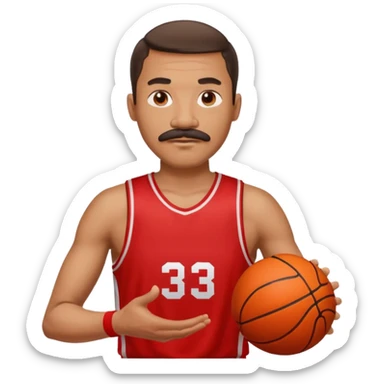 man basketball player red jersey with mustache holding basket ball sticker