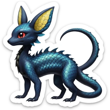 Shiny beautiful gorgeous ethereal Scaley Exotic Salandit-Umbreon-Noibat-Fakémon-hybrid-creature (full body) sticker