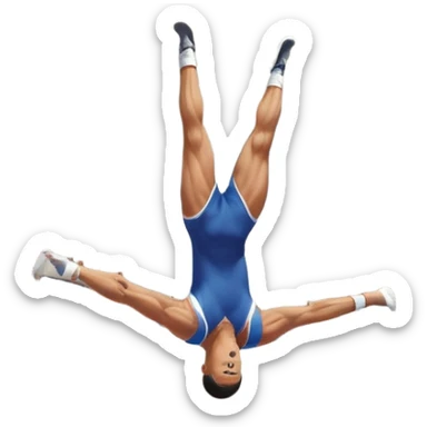 A professional male athlete performing on the parallel bars, showcasing strength and grace. His body is in mid-motion as he holds a perfect inverted position, demonstrating control and balance. The background features a bright gymnasium with high ceilings and a crowd cheering in the distance. sticker