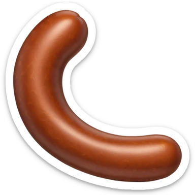 single dark plump sausage with smooth glossy casing gently twisted ends no plate or extras soft lighting subtle shadows emoji scale sticker