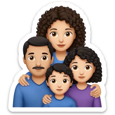  family, mom has brown eyes black hair brown skin, dad is white with brown curly hair and two kids boy and girl who are a mix of the two parents sticker