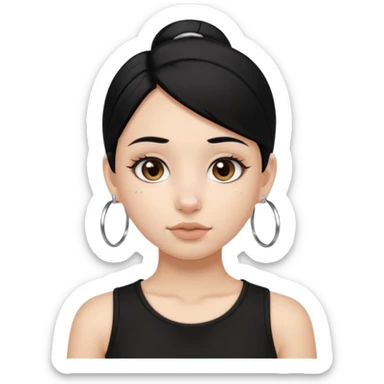 Franja, cabelo preto,cor de pele branca,pirceng de argolinha no nariz,olhos grandes castanhos sticker