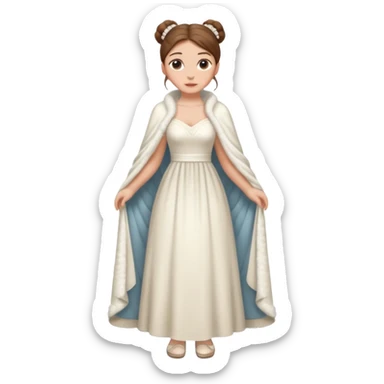 Cuerpo entero, chica blanca, pelo castaño, pelo recogido con mondongos, vestido novia largo con chal invierno cuerpo entero zapatos sticker