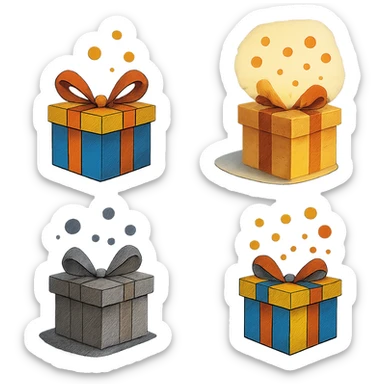 Change the box color to a blue background that complements the transparent background. Add a point detail inside the gift box. Keep the background transparent. sticker