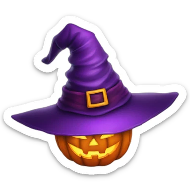 evil orange jack-o-lantern pumpkin wearing purple wizard hat sticker