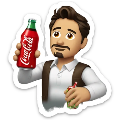 Tony Stark is drinking a bottle of Coca-Cola. sticker